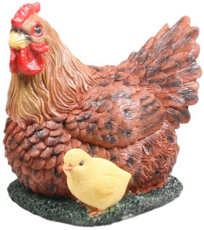 Farmwood Animals Kip met kuiken tuin beeldje - voor binnen/buiten - 19 cm - dieren tuinbeelden