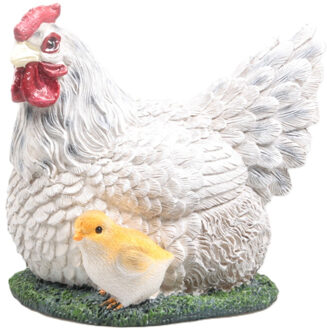 Farmwood Animals Kip met kuiken tuin beeldje - voor binnen/buiten - 19 cm - dieren tuinbeelden