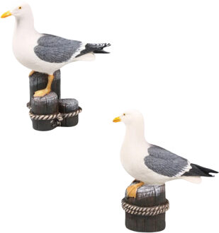 Farmwood Animals Meeuw beeld 2x - vogel - tuin beeldje - voor binnen/buiten - 18x8x20 cm - dieren tuinbeelden