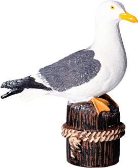 Farmwood Animals Meeuw op 1 paal - vogel - tuin beeldje - voor binnen/buiten - 18x8x20 cm - dieren tuinbeelden