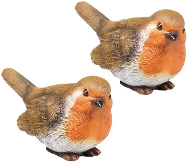 Farmwood Animals Roodborstje vogel beeldje - 2x - 11 x 5 x 6 cm - woondecoratie - tuinvogel beeldjes