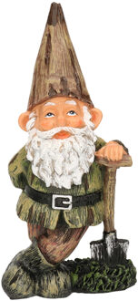 Farmwood Animals Tuinkabouter - bruine muts met schop - 24 cm - polystone - tuinbeeld