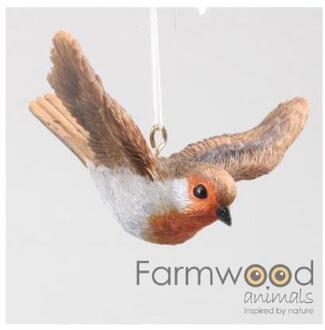 Farmwood Animals Vogel roodborstje vliegend 8,5x8x5cm bruin