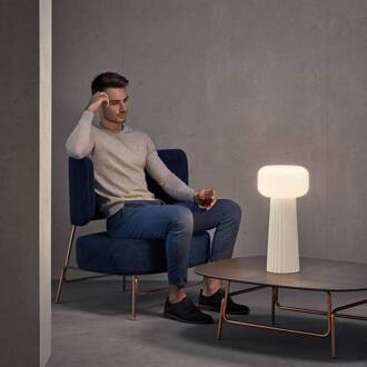 Faro tafellamp, glas, kunststof, fitting E27, wit wit, opaal