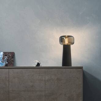 Faro tafellamp, glas, kunststof, fitting E27, zwart zwart, rookgrijs