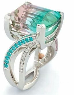 Fascinerende Blue Gradient Oostenrijkse Kristal Ringen Voor Vrouwen Boho Vierkante Zirconia Bridal Wedding Party Ring Mode-sieraden 9