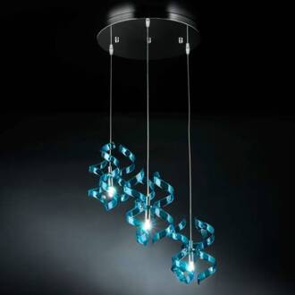 Fascinerende hanglamp Blue, 3-lichts blauw, chroom
