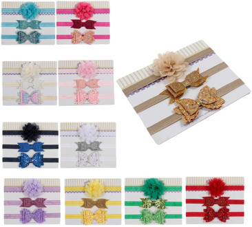 Fashion 3pcs/lot Sequin Bow Chiffon Flower Elastic Headbands Kids Photography Props Baby Girls Cute Hairbands Birthday Gift Sets