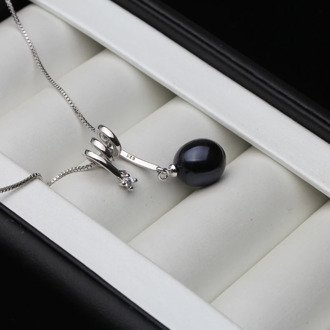 Fashion 925 Sterling Silver Pendant Pearl Women,Real Black Natural Freshwater Pearl Necklace Bridal Gift