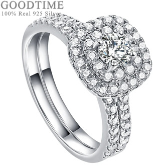 Fashion 925 Sterling Silver Ring Princess Zircon Engagement Wedding Bride Ring Set Jewelry Rhinestone Ring For Valentine's Day