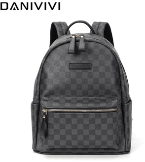 Fashion Backpack Men's Shoulder Bag Plaid Designer Travel Backpacks for Men Handbag Soft Leather Laptop Mini School Backpack