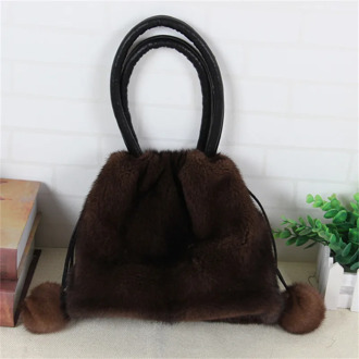fashion bag design mink fur drawstring bag high quality handbag female messenger bag mink leather bag B1