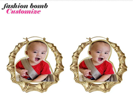 fashion bomb C2 Customized photograph picture figure bamboo hoops Earrings Personalized acrylic laser DIY Jewelry
