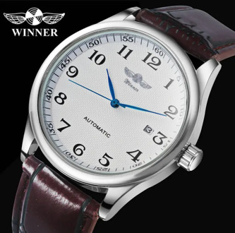 Fashion Business Automatic Watch Men Leather Strap Male Mechanical Wrist Watches Calendar Date Clock montre homme WINNER