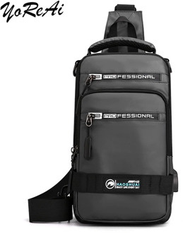 Fashion Casual Canvas Men's Messenger School Bag Pocket One Crossbody Bags With USB Rechargeable Diagonal Bag Usable For Pouch