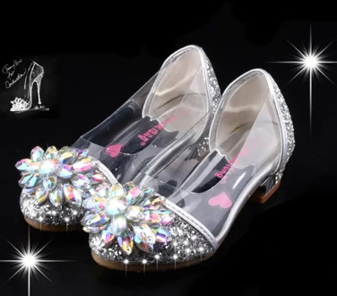 Fashion Cinderella Crystal Bright Diamond Leather Shoes Girl Princess Single Shoes Girl Performance High Heels Shoes