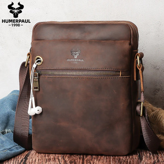 Fashion Crazy Horse Leather Men's Shoulder Bag High Quality Male Messenger Bags Capacity Bolsos Crossbody Bags For Ipad 2020 New