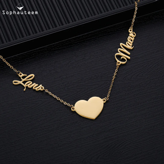 Fashion Custom Stainless Steel Name Necklace with Hear for Women 2 Names Letter Pendant Gold Choker Necklace Jewelry