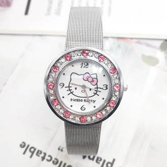 Fashion cute kt cat children watch cartoon children watch steel band diamond watch girl girl creative watch relogio