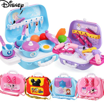 Fashion Disney Minnie Makeup Jewelry Box Play House Doll Cooking Backpack Suitcase Frozen Kitchen Toy For Children Birthday Gift