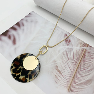 Fashion Double Layer Round Leopard Print Pendant Necklace Long Chain Alloy Necklace For Women Jewelry