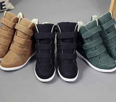 Fashion Flat High Heels Wedges Leather Shoes Women Fashion Sneakers Brand Casual Shoes Woman Black Winter Ankle Boots