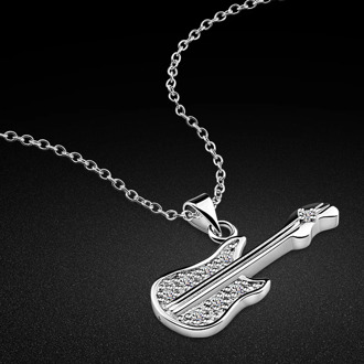 Fashion Guitar Pendant Necklace 100% 925 Sterling Silver Personality Women Choker Jewelry Musician's Gifts