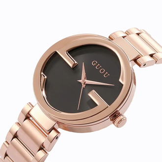 Fashion Guou Brand Unique Women Luxury Rose Gold Steel Quartz Casual Wrist Watch Relogio Feminino Lady Ladies Dress Hours Clock