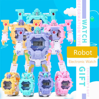 Fashion Interesting Girl Boy Transformed Kids Electronic Watch Back Light Robot Children's Watch Reloj