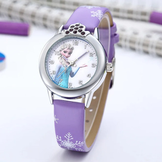 Fashion Kids Watches Elsa Watch Girls Elsa Princess Leather Strap Cute Children's Cartoon Watches Clock Gifts For Kids Girl Hot