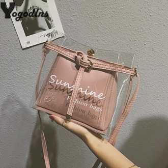 Fashion Lady Transparent Jelly Shoulders Bag Handbags Letter Designer Purse Mobile Phone Messenger Bags Femme Crossbody Purse