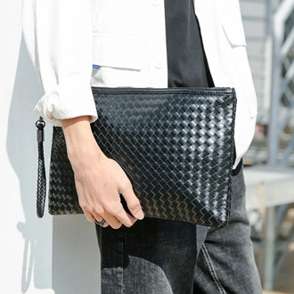 Fashion Leather Men's Clutch Bag Handbag Brand Woven PU Leather Bag Classic Black 2 Type Large Capacity Envelope Bag New 2020