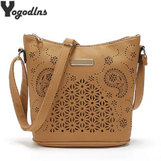 Fashion Luxurious Hollow Designer Women Bucket Shoulder Bag Ladies Casual Crossbody Bag Large Capacity PU Leather purse Hanbags