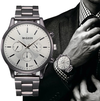 Fashion Man Crystal Stainless Steel Analog Quartz Wrist Watch Chronograph Stainless Steel Waterproof Watch Relogio Masculino