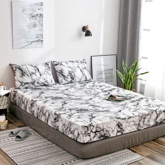 Fashion Marble Pattern Fitted Sheet Pillowcase High Elastic Non-slip Bed Mattress Cover Ultra Soft Hypoallergenic Bed Sheet