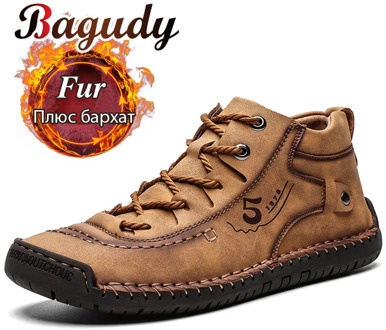 Fashion Men Leather Boots Men's Warm Fur Snow Boots Winter Shoes High Quality Split Leather Comfortable Ankle Men Warm Boots 48