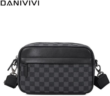 Fashion Men's Crossbody Messenger Bag Casual Plaid Designer Sling Shoulder Bags for Men Multifunction PU Leather Travel Handbags