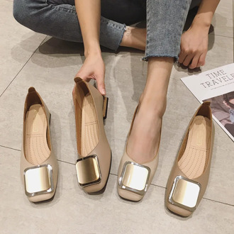 Fashion Metal Buckle Shoes Women Slip On Ballet Flats Casual Shoes Female Flat Ballerina Low Heel Soft Shoe Big Size 35-41 mujer
