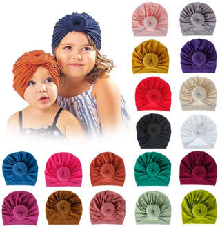 Fashion Mommy and Baby Cotton Round Ball Flower Hat Women Caps Girls Newborn Turban Knot Kids Adult Headwear Hair Accessories