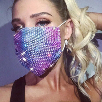 Fashion Multicolor Crystal Glitter Mouth Face Mask Unisex 2020 Mask Rhinestone Prom Party Body Jewelry