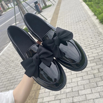 Fashion Patent Leather Women Mid Heel Shoes Sweet Bow Square Heel Pumps Woman Casual Pound Toe Slip on Shoes Ladies