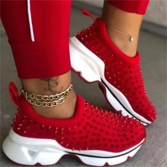 Fashion Red Rivet Women Flat Shoes Summer Vulcanized Shoes Thick Bottom Women's Sneakers Platform Casual Style Women's Shoes