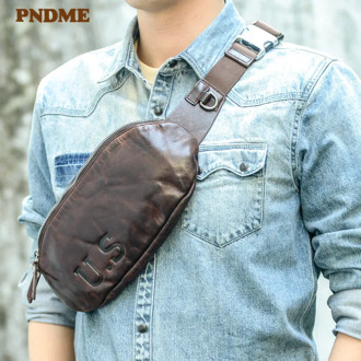 Fashion retro luxury genuine leather men's chest bag casual handmade natural real cowhide youth multifunctional waist pack