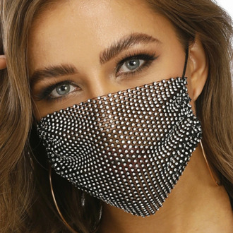 Fashion Sexy Glitter Rhinestone Funny Mask Diamond Crytal Decoration Facemask Mesh Net Yashmak For Wedding Nightclub Party Show