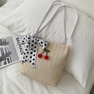 Fashion silk scarf straw bag Women Simple Women's Handbag Fashionable Women's Bag Portable Shoulder Bag Japanese Cherry Bag