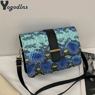 Fashion Snake Skin Designer Crossbody Bags For Women PU Leather Messenger Bags Female Flap Shoulder Crossbody Bags Mini Handbags