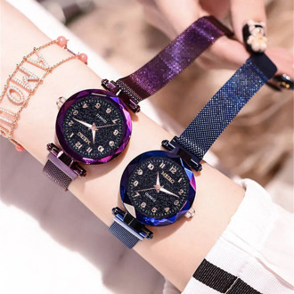 Fashion Starry Sky Flat Glass Quartz Mesh With Magnetic Buckle Ladies Watch womens watches women watch set bracelet montre