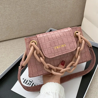 Fashion Stone Pattern Handbag Totes Portable Women Acrylic Chain Circle Ring Leather Crossbody Bags Female Underarm Shoulder Bag