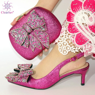 fashion style 2019 new coming Italian matching shoe and bag set african wedding fuchsia shoe and bag sets for lady