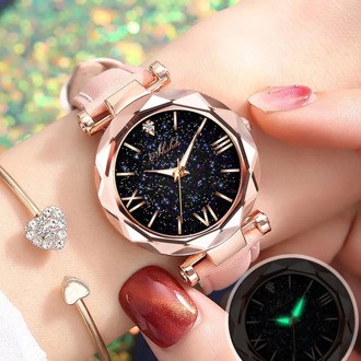 Fashion Unisex Fluorescence Stars Little Point Wrist Watch Women Quartz Watches Frosted Belt Watch Dotted With Roman Scale 2020